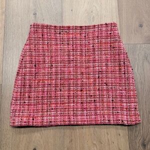 Zara Pink Tweed Plaid Mini Skirt with Multicolor Flecks